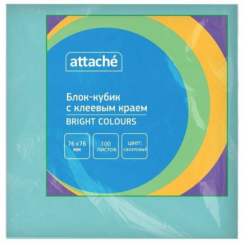 Стикеры Attache Bright colours 76х76 мм пастельные салатовые 1 блок 100 листов, 1495408