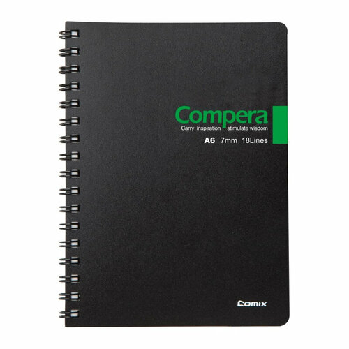 Блокнот A6 50л Comix Compera Bond линия, пруж черн/зелен CPA6507 BLK/GN