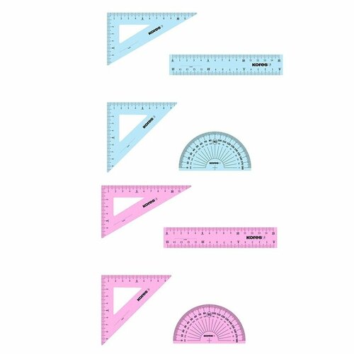 Набор канцелярских принадлежностей Kores линейка 15 см, два треугольника с углами 60 и 45 градусов, 12 см, транспортир 10 см