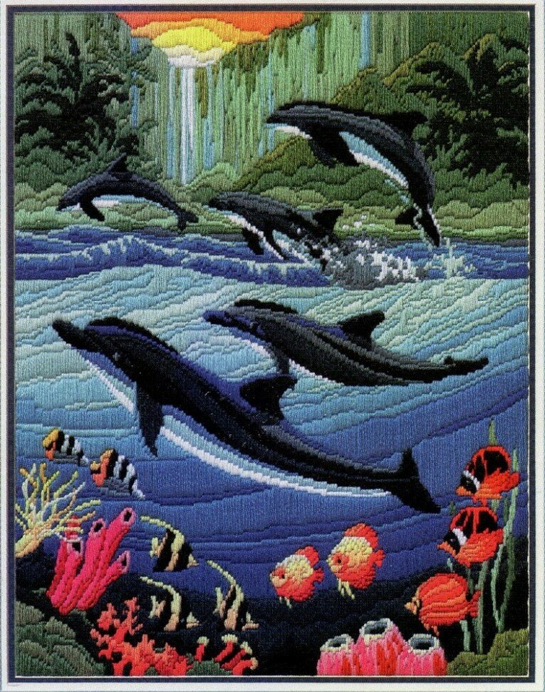 Dolphins #LS243 Janlynn Набор для вышивания 35.6 x 45.7 см Гобелен