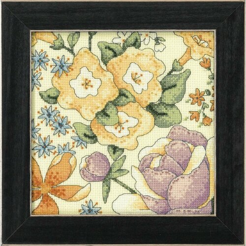 фото Набор для вышивания mill hill #dm302211 floral yellow 1 (желтые цветы), счетный крест, вышивка бисером, 19.7 x 19.7 см