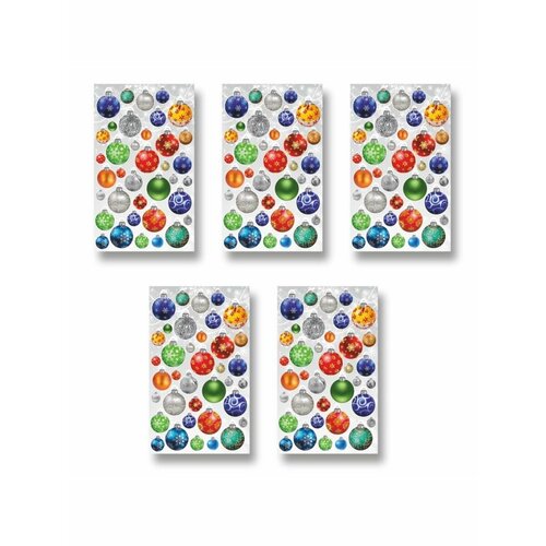 5 штук, Набор наклеек Елочные шары(цветные), лист 190х240мм, Арт рэйсинг.