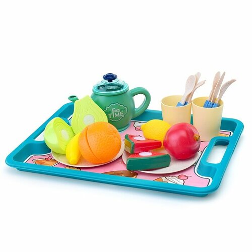 Набор игрушечной посуды Oubaoloon Фруктовый чай, с продуктами для резки, на листе (603EA)