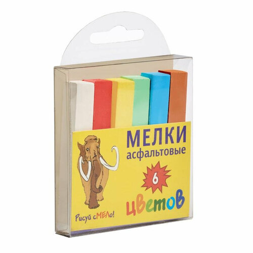 Мел цветной асфальтовый в плаcиковой упаковке мелан, наб. 6 штук, 6 цветов