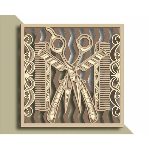 Чертеж панно многослойное, Инструменты парикмахера, сделай сам, DXF на ЧПУ лазер