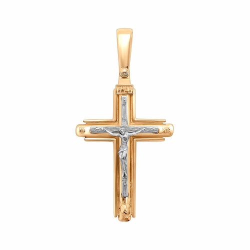 Крестик Яхонт, комбинированное золото, 585 проба