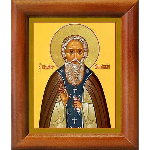 Преподобный Сильвестр Обнорский, Пошехонский, икона в деревянной рамке 8*9,5 см