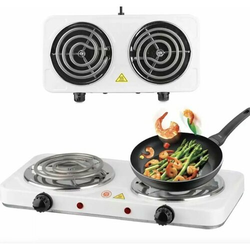 Плитка электрическая настольная Тен ЭМ-102С Электроплитка плита электрическая 2 конфорки из чугуна 2000 Вт Цвет белый 169900₽