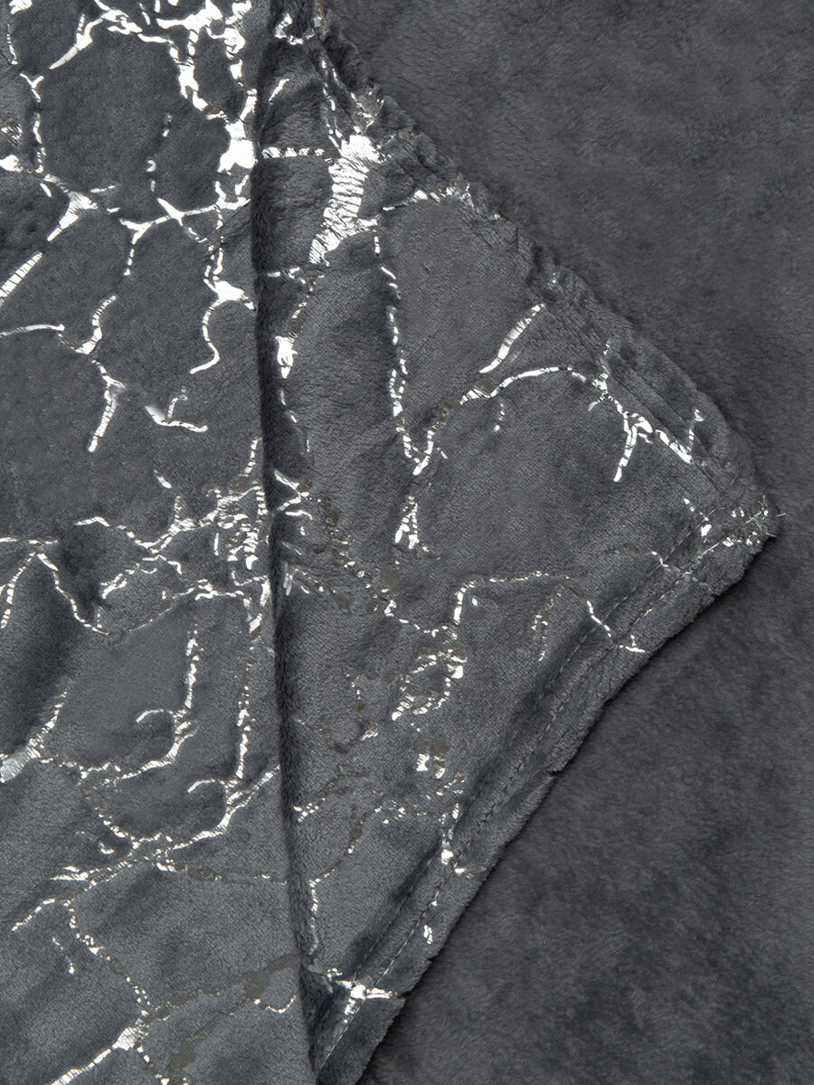 Плед TexRepublic Shick 200х220 см Евро, покрывало велсофт, серый, мягкий, плюшевый с рисунком мрамор - фотография № 5