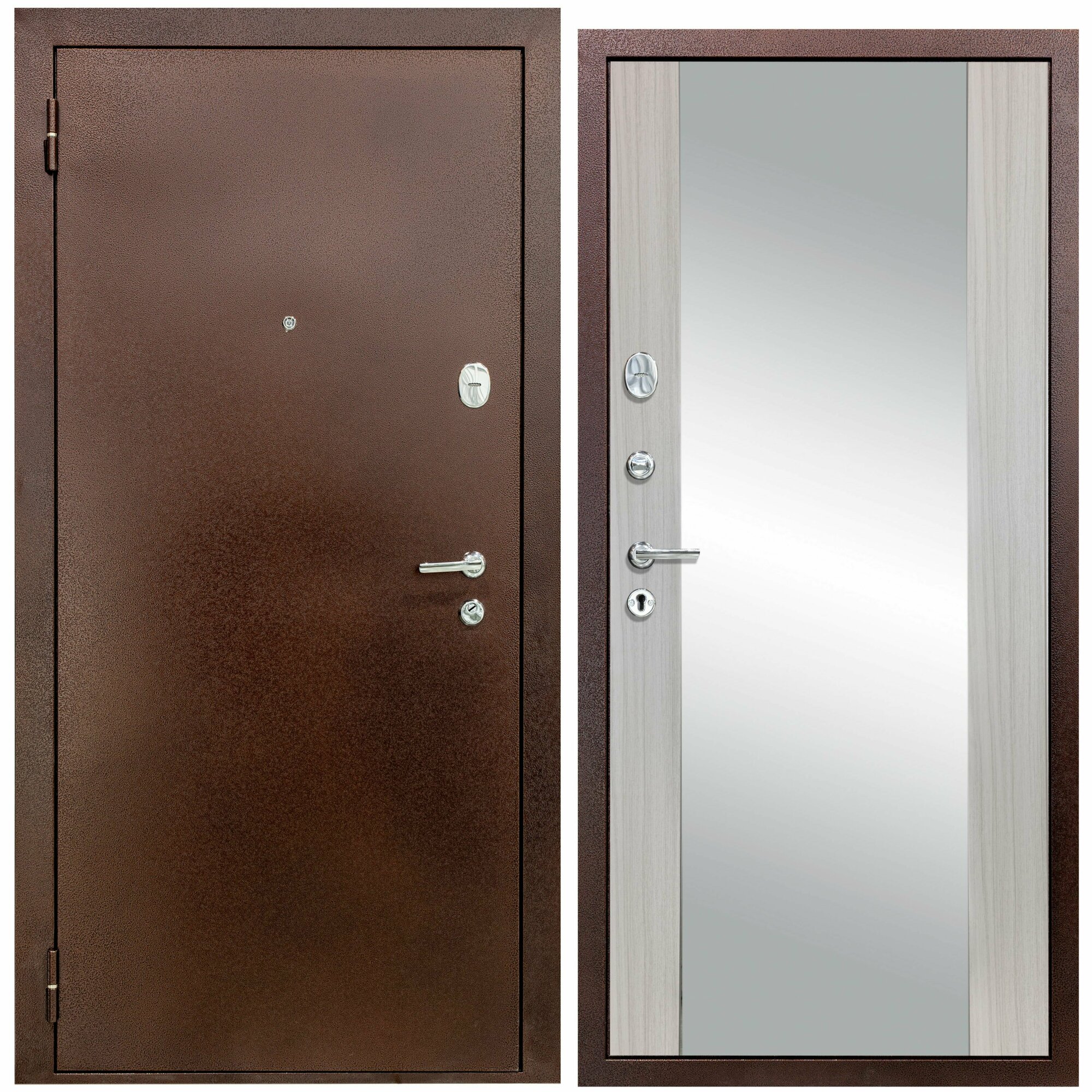 Дверь входная металлическая DIVA 510 Зеркало 2050х960 Левая Антик медь - Д15 Сандал белый, тепло-шумоизоляция, антикоррозийная защита для кв