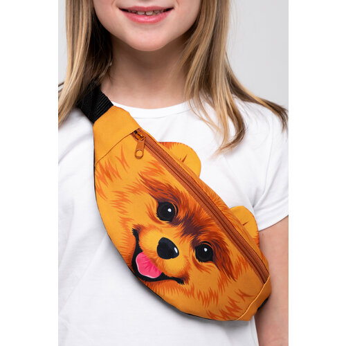 фото Сумка поясная муфтыши, фактура гладкая, бежевый, коричневый