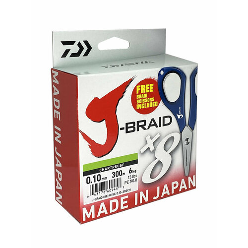 фото Леска плетеная j-braid x8e-w/sc 0.10mm-300m chartreuse daiwa