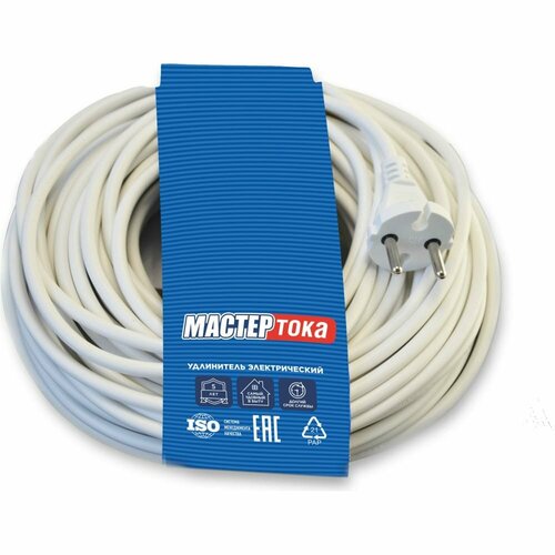 Мастер Тока Удлинитель-шнур ПВСбм 2x1 бел 10м. б/з ВК УШ0043