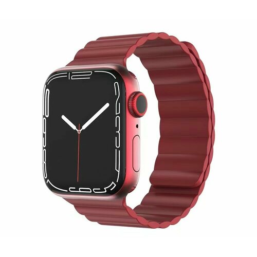 металлический ремешок миланского плетения для apple watch 42 44 45 49мм серебристый Силиконовый ремешок для Apple Watch 42 44 45 49 мм цвет Красный/Red