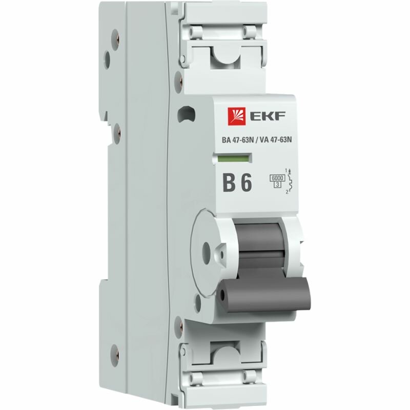 Автомат 6А, тип B, однополюсный 1P, 6кА, cо встроенной опломбировкой клемм EKF PROxima ВА 47-63N (Автоматический выключатель B6)