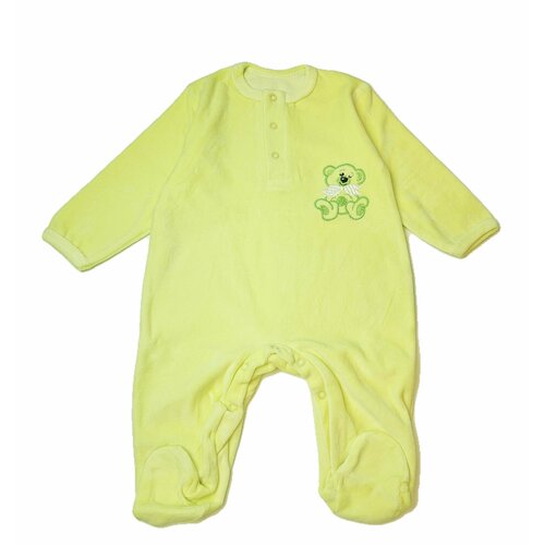 Комбинезон  детский, велюр, на кнопках, закрытая стопа, размер 68-44, желтый
