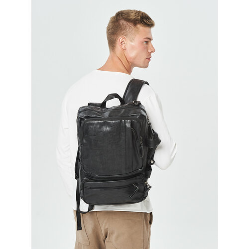 Cумка рюкзак трансформер мужская кожаная для ноутбука 15.6, Сумка-рюкзак 2в1 классический мужской эко кожаный рюкзак однотонный городской черный