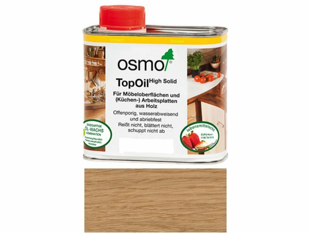 фото Масло Osmo с твердым воском для мебели и столешниц TopOil, 3028 Бесцветное шелковисто-матовое, 0,5 л