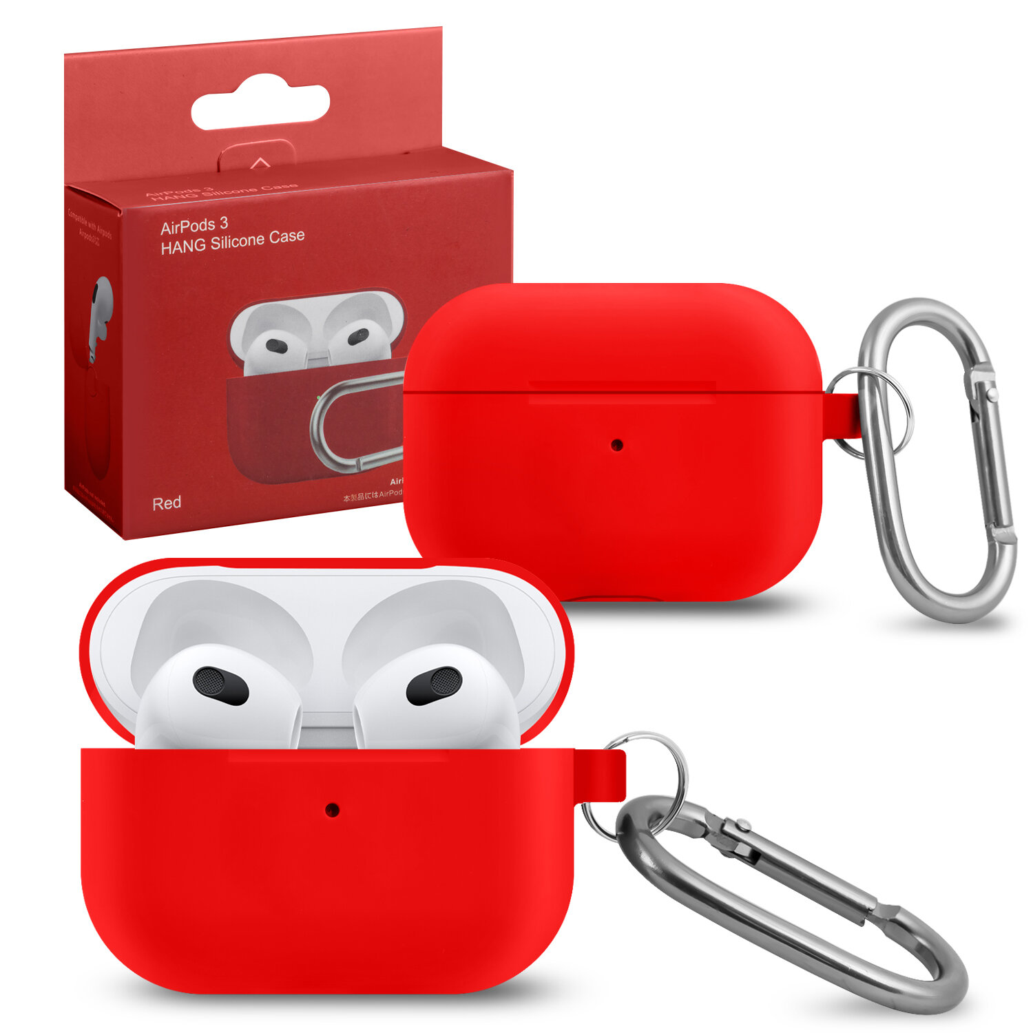 Чехол для AirPods 3 Hang Silicon Case с карабином red