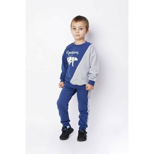 фото Комплект одежды vikikids, джемпер и брюки, спортивный стиль, размер 104, серый, синий