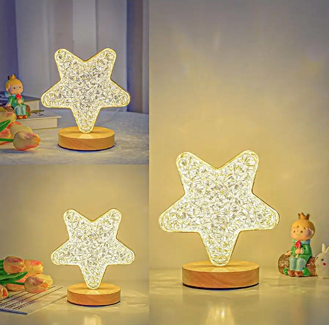 Cветильник настольный хрустальный Звезда, Ночник светодиодный беспроводной, Cенсорный, 3 цвета свечения - фотография № 8