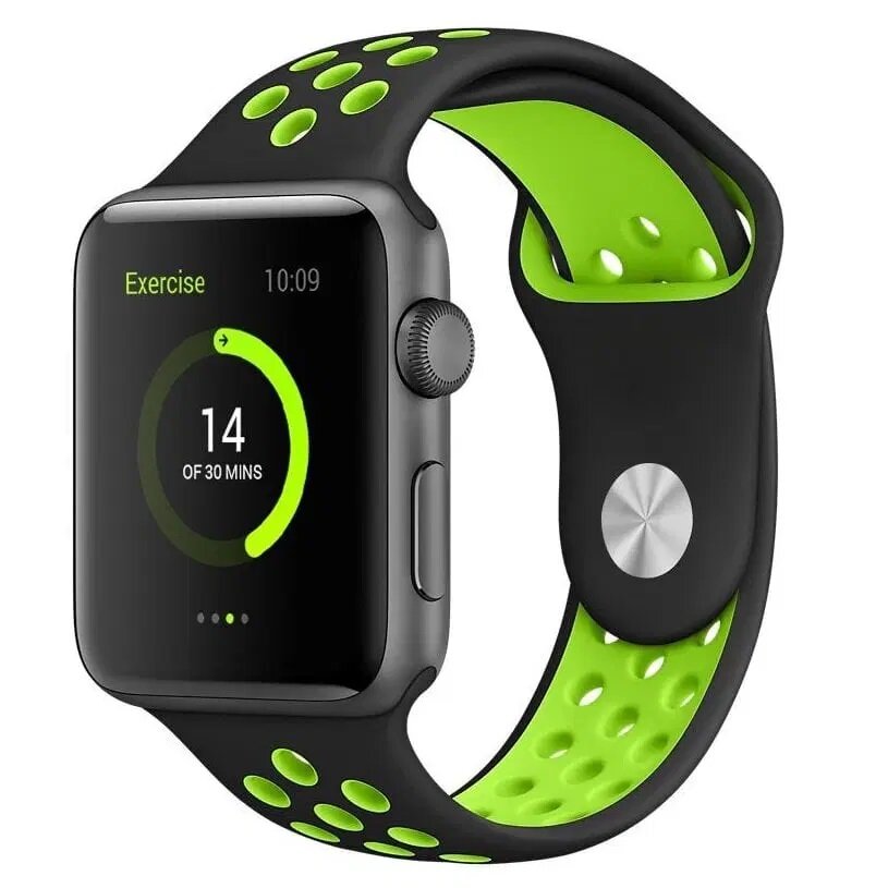 Ремешок Sport Band для Apple Watch (42/44/45/49) Series 1-8 SE Ultra черно-зеленый