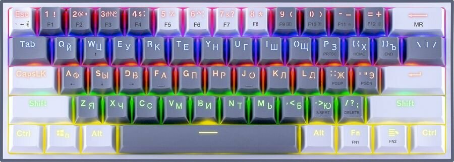 Игровая клавиатура механическая Redragon Fizz Радужная тихая, серо-белая компактная (60%) — фото 11