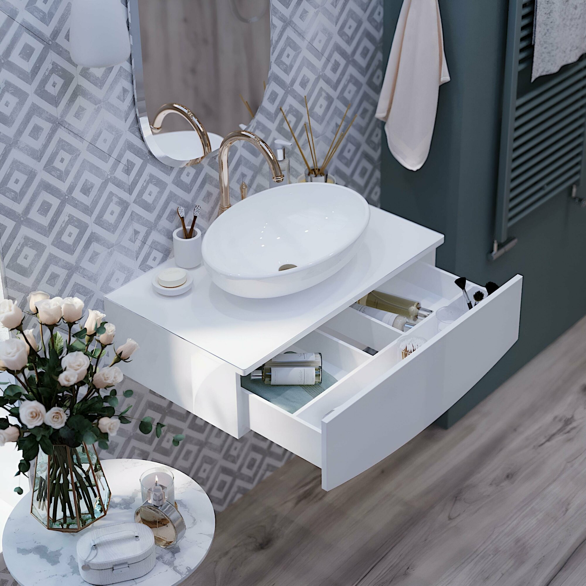 фото Тумба под раковину 1Marka Nega 60П подвесная Белая (Ц0000002812)