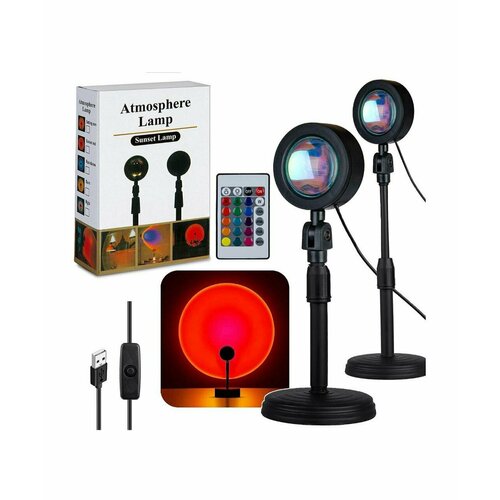 Закатная лампа проектор для Тик Тока / светодиодный атмосферный настольный LED светильник ночник sunset лампа заката / закатный свет закат