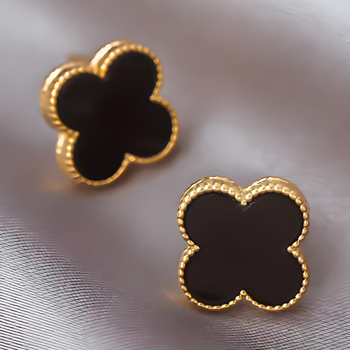 Серьги пусеты ROYAL JASMINE, искусственный камень, размер/диаметр 14 мм, черный, золотой