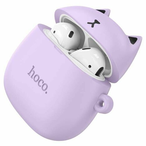 Беспроводные Bluetooth-наушники TWS HOCO EW45 Lilac Catбелые с зарядным кейсом в силиконовом чехле с фиолетовым котом 149000₽