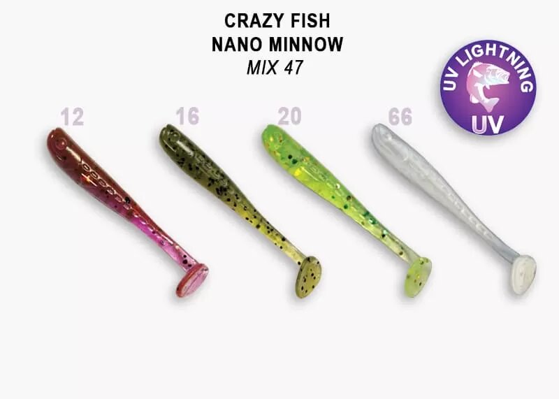 Силиконовая приманка мягкая съедобная Crazy Fish Nano Minnow 1.6" 40.64 мм MIX 47 8 шт.