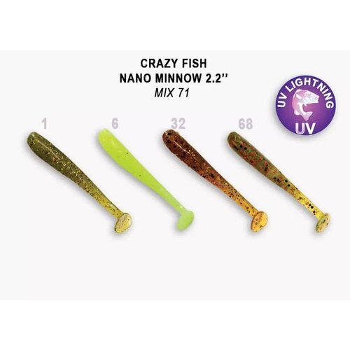 Силиконовая приманка мягкая съедобная Crazy Fish Nano Minnow 2.2 55.88 мм 8 шт силиконовая приманка мягкая съедобная crazy fish power mace 1 6 40 мм 10 4 13 4 8 шт