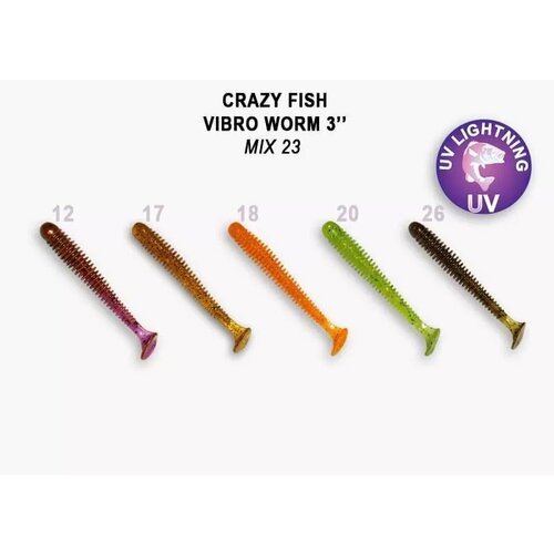 Силиконовая приманка мягкая съедобная Crazy Fish Vibro Worm 3 75 мм 11-75-М23-6 5 шт. cf crazy fish vibro worm 2 3 50 27 6 5см 8шт