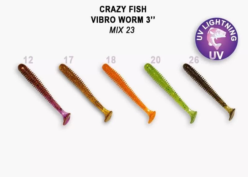 Силиконовая приманка мягкая съедобная Crazy Fish Vibro Worm 3" 75 мм 11-75-М23-6 5 шт.