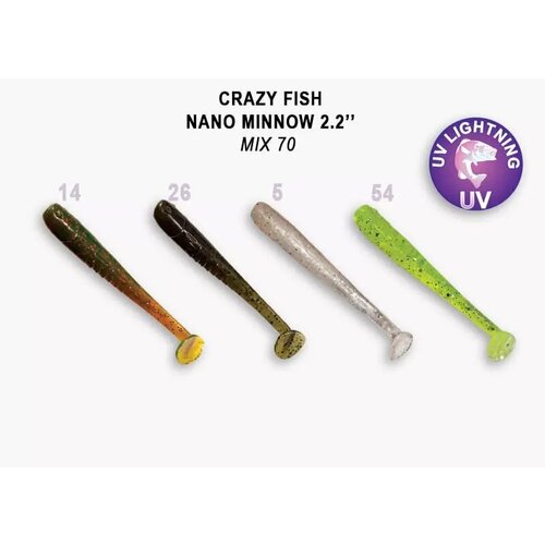 Силиконовая приманка мягкая съедобная Crazy Fish Nano Minnow 2.2 55.88 мм 8 шт. силиконовая приманка мягкая съедобная crazy fish scalp minnow 3 2 80 мм 5 шт