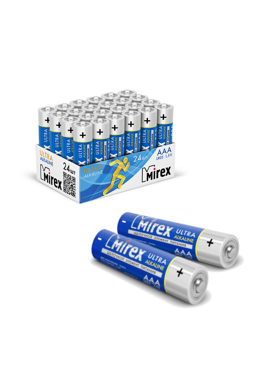 Батарея щелочная Mirex LR03 / AAA (мизинчиковые) 1,5V 24 шт (24/960), showbox