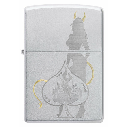 Оригинальная бензиновая зажигалка ZIPPO Classic 48658 Devilish Ace с покрытием Satin Chrome - Дьявольский туз