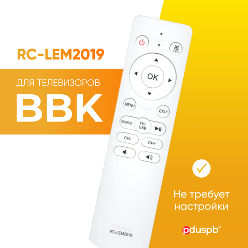 Пульт дистанционного управления (ду) pduspb для телевизора BBK RC-LEM2019 (белый)