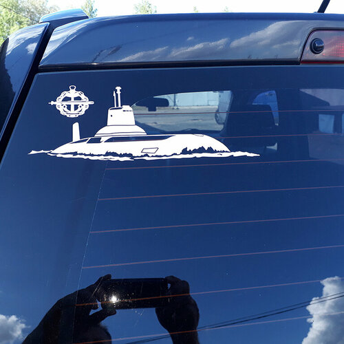 Наклейка Подводная лодка пр.941 «Акула», белого цвета, 25см х 9см