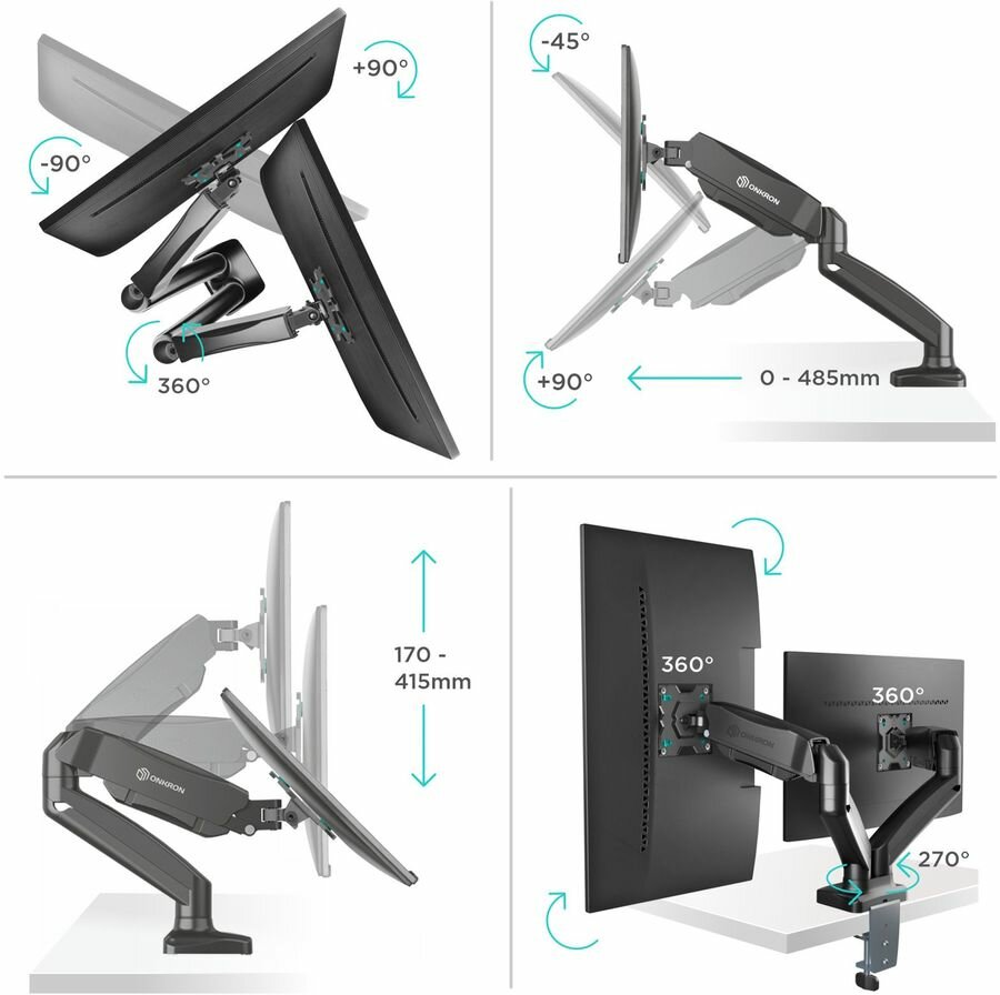 Кронштейн для мониторов ONKRON G160, до 32", до 16кг, настольный, поворот и наклон верт. перемещ, черный