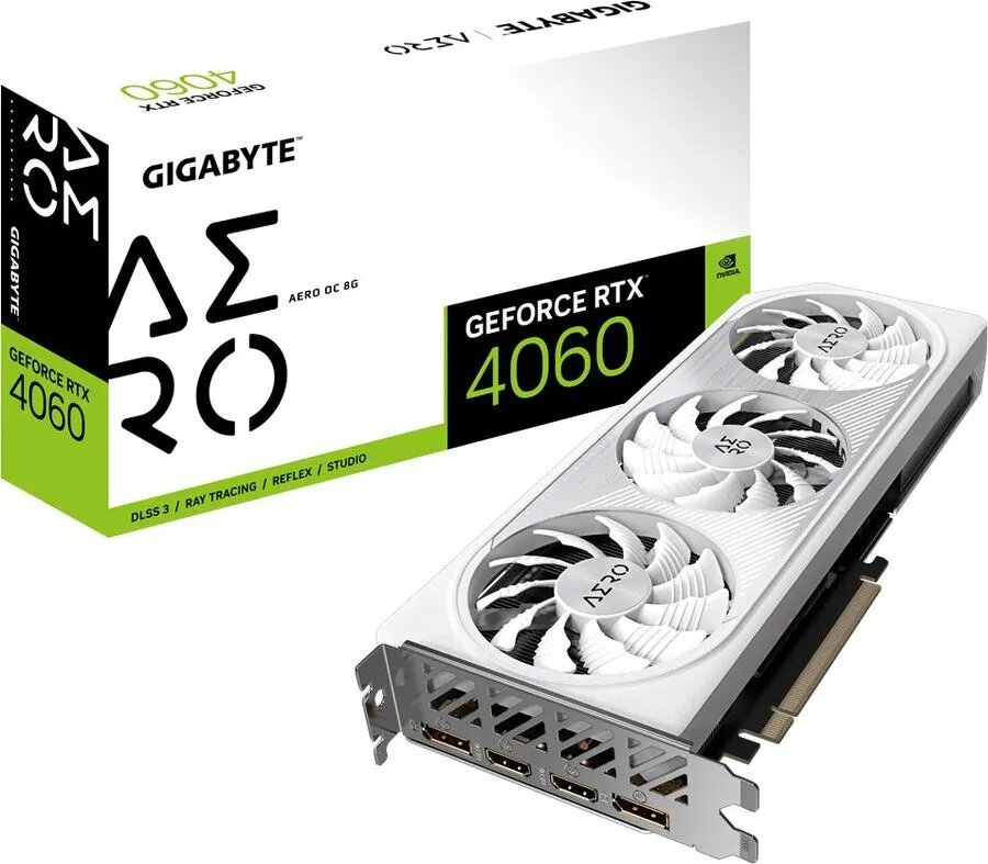 Видеокарта Gigabyte PCI-E 4.0 NVIDIA GeForce RTX 4060 8192Mb 128 GDDR6 GV-N4060AERO OC-8GD white
