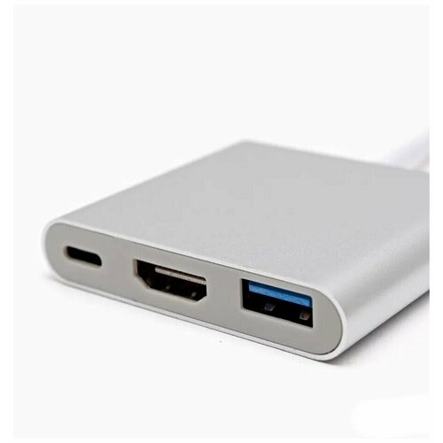 Переходник Type-C HUB USB 3.0 - HDMI - Type-C / USB HUB 3 в 1 / Адаптер USB Type-C / usb разветвитель для MacBook Pro Air M1 серебристый переходник type c hub usb 3 0 hdmi type c usb hub 3 в 1 адаптер usb type c usb разветвитель для macbook pro air m1 серебристый