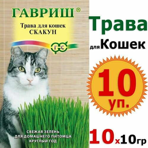 Семена, трава для кошек Скакун 10гр х 10уп. (100гр) витамины, лакомство, добавка в корм, вкусняшки Гавриш