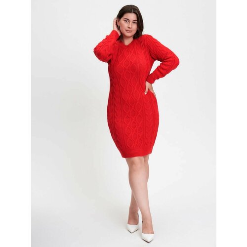 Платье CRUISER, размер 46-50, красный осенне зимнее вязаное платье свитер с высоким воротником однотонное плотное свободное платье свитер с длинным рукавом и карманами вязано