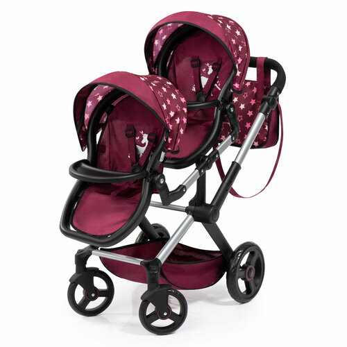 Коляска для двух кукол Xeo Twin с единорогами коляска для двух кукол twin tandem bayer серо розовая 26508aa