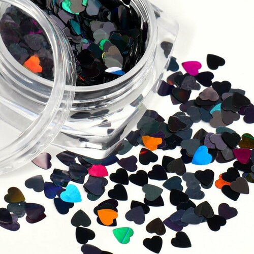 Пайетки для декора «Сердца», цвет чёрный/голографический