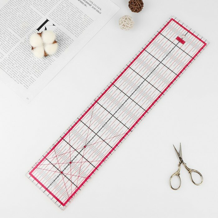 Арт Узор Линейка для квилтинга и пэчворка, 45 × 10 см, толщина 3 мм, цвет прозрачный/розовый
