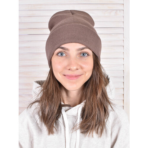 фото Шапка бини toprock caps, демисезон/зима, вязаная, размер 56-59, бежевый, коричневый