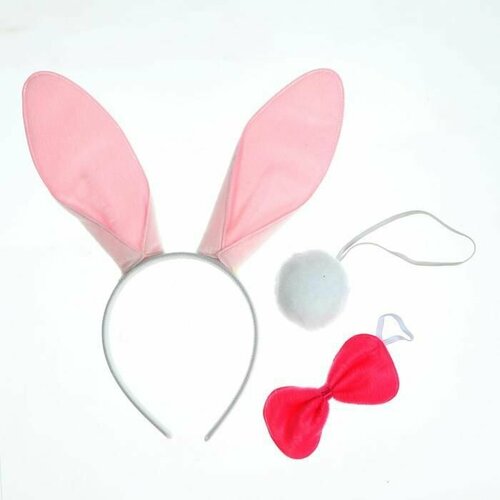 товары для праздника merimeri ободок ушки кролика с цветами Карнавальный набор Кролик, три предмета: хвост, ободок, бант